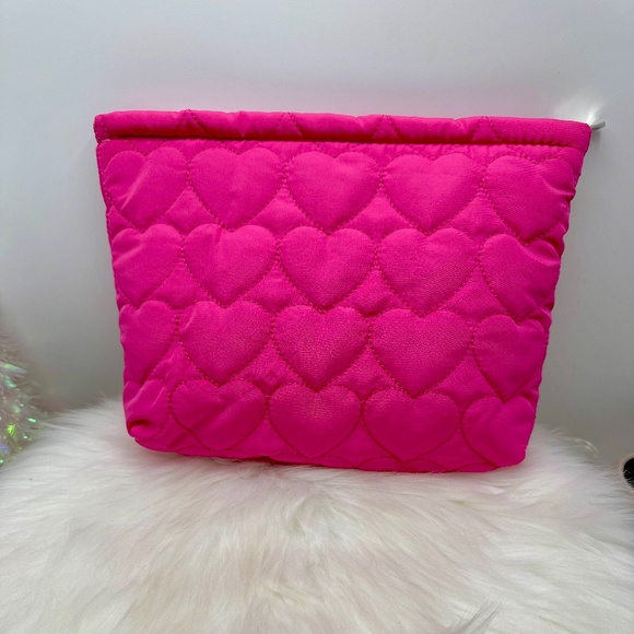 Hot Pink Large Heart Quilted Cosmetic Bag - Picture 1 of 3